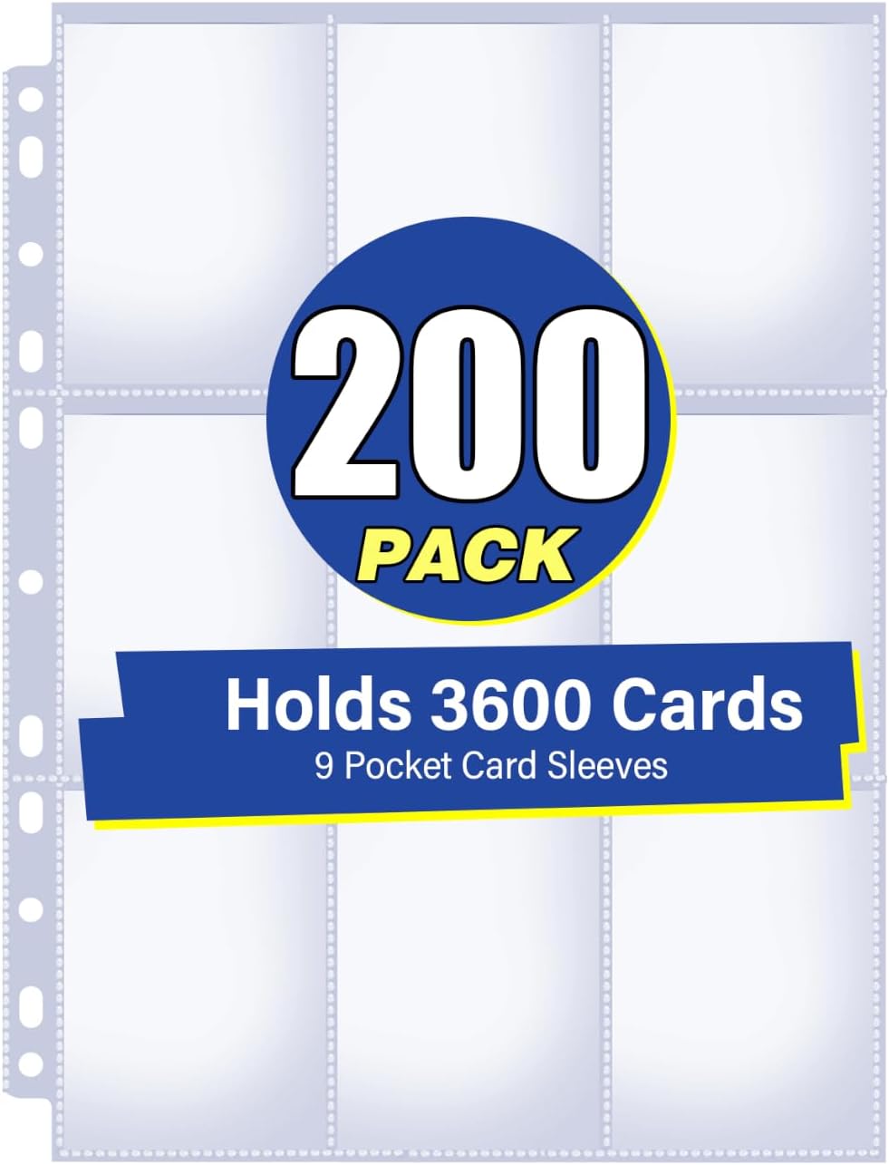 200 Pack 9 Pocket Card Sleeves Binder Sheets, Holds 3600 Cards