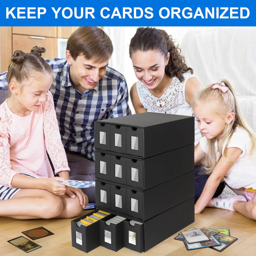 Trading Card Storage Box for Commander Display, 9000+ Trading Card Organizer, Card Deck Box Cardboard with 48 Dividers, Labels & Tapes, Compatible with TCG, PTCG, MTG and Sport Cards