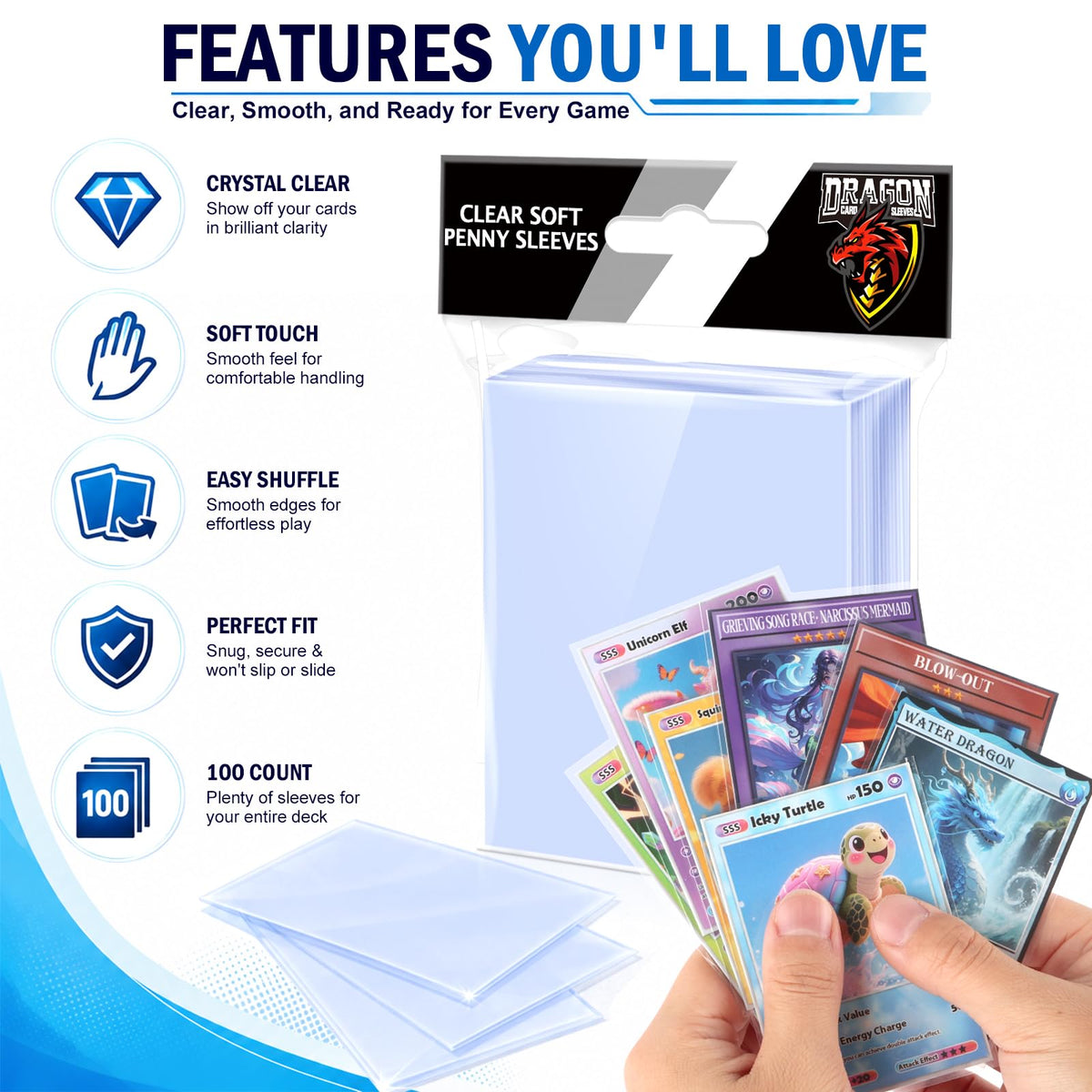 1000 Counts Card Sleeves Top Loaders for Trading Cards, Penny Soft Sleeves Baseball Card Sleeves Protectors Fit for Sports Cards, Football, Game Card