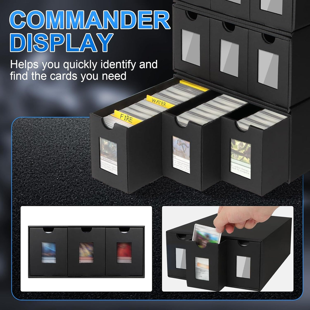 Trading Card Storage Box for Commander Display, 9000+ Trading Card Organizer, Card Deck Box Cardboard with 48 Dividers, Labels & Tapes, Compatible with TCG, PTCG, MTG and Sport Cards