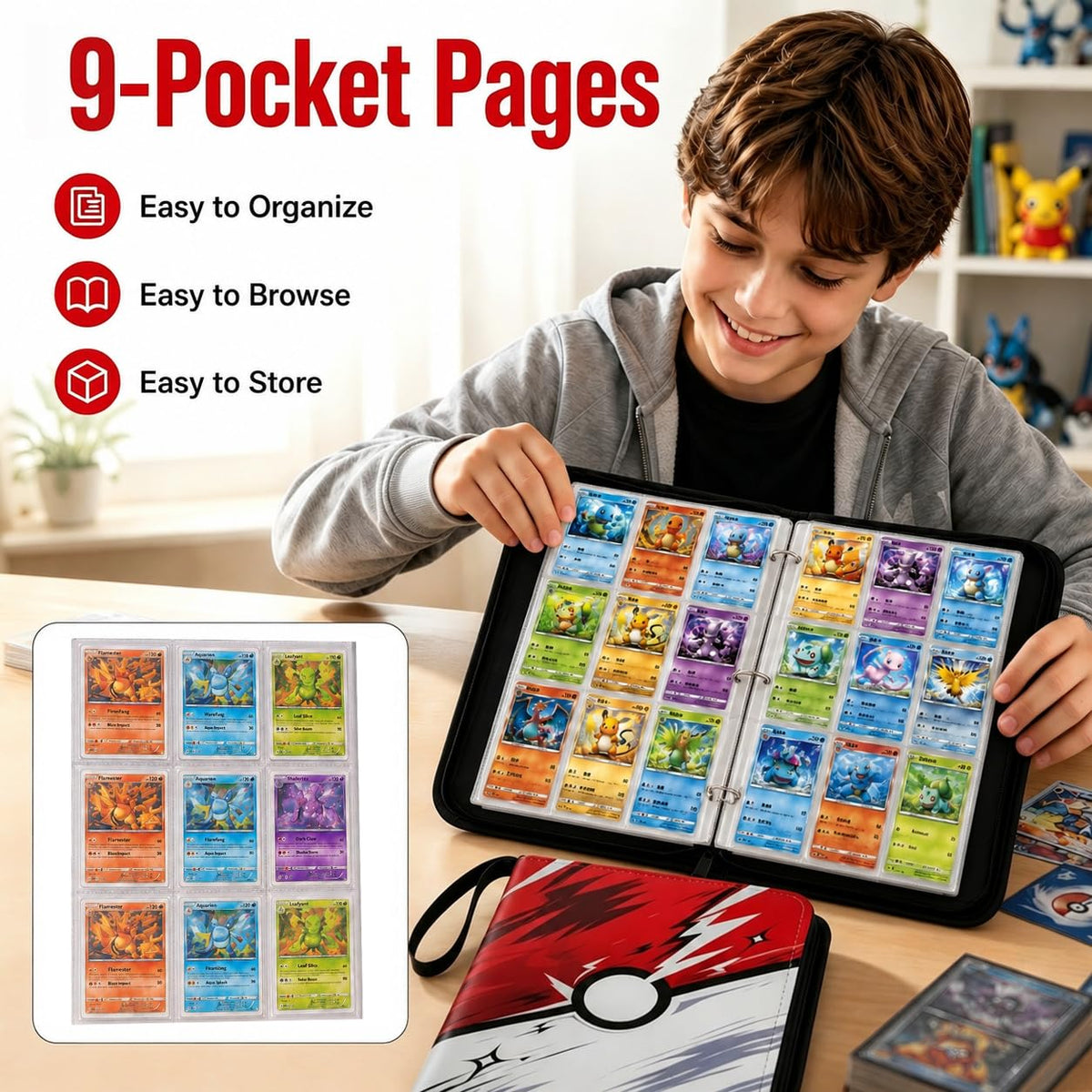 Kidnobia 4-Pocket Trading Card Binder with Zipper Gift Box
