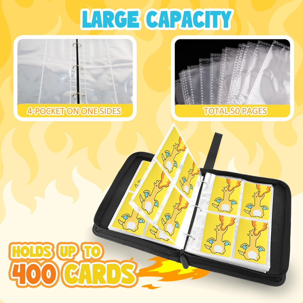 Collectible Trading Card Albums, 400 Card Holders with 50 Removable Sleeves, Portable 4 Pockets Collectible Trading Card Binder, PU Card Collection Binder for MTG, TCG, Sport Card, Game Cards