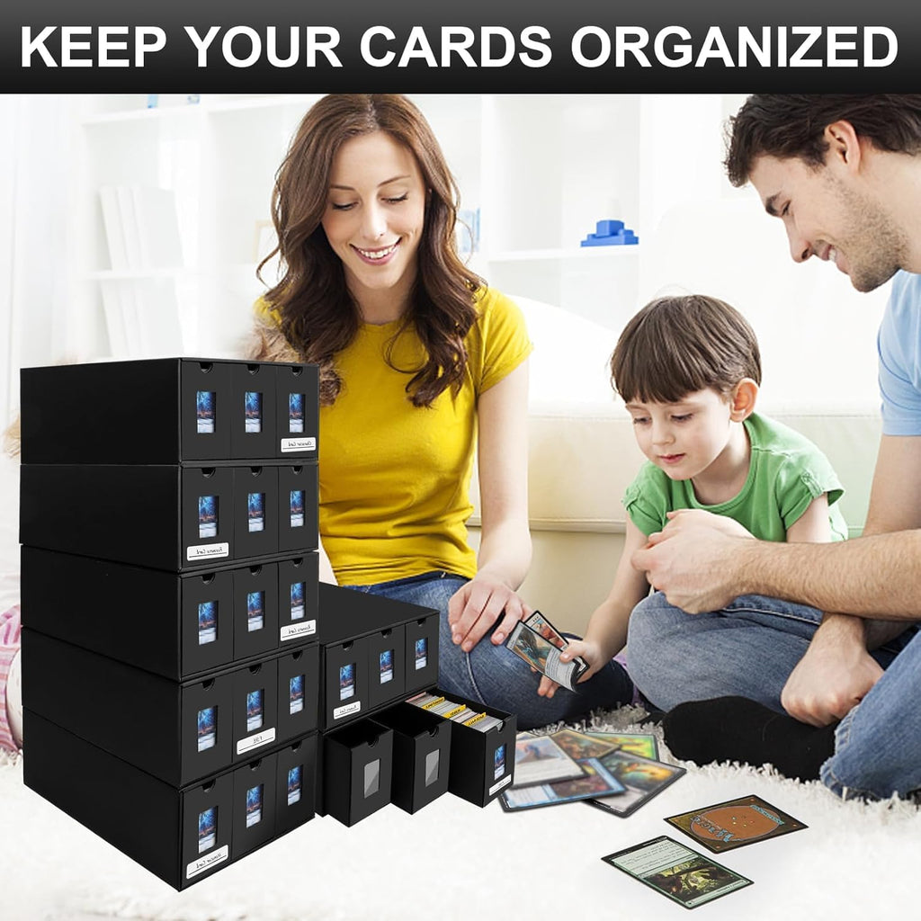 Trading Card Storage Box for Commander Display, 9000+ Trading Card Organizer, Card Deck Box Cardboard with 48 Dividers, Labels & Tapes, Compatible with TCG, PTCG, MTG and Sport Cards