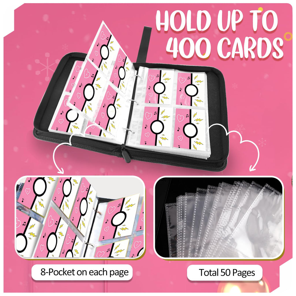 Collectible Trading Card Albums, 400 Card Holders with 50 Removable Sleeves, Portable 4 Pockets Collectible Trading Card Binder, PU Card Collection Binder for MTG, TCG, Sport Card, Game Cards