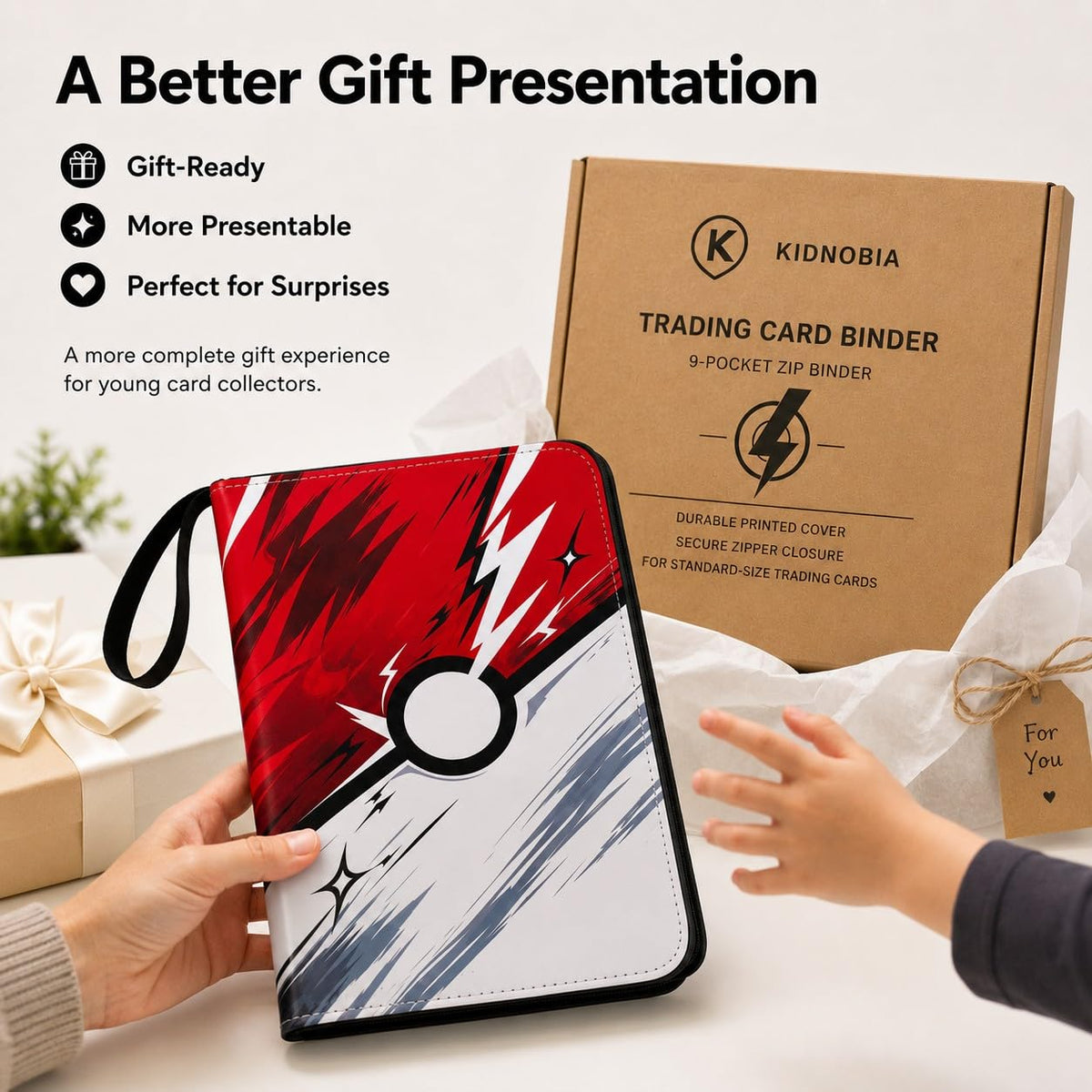 Kidnobia 4-Pocket Trading Card Binder with Zipper Gift Box
