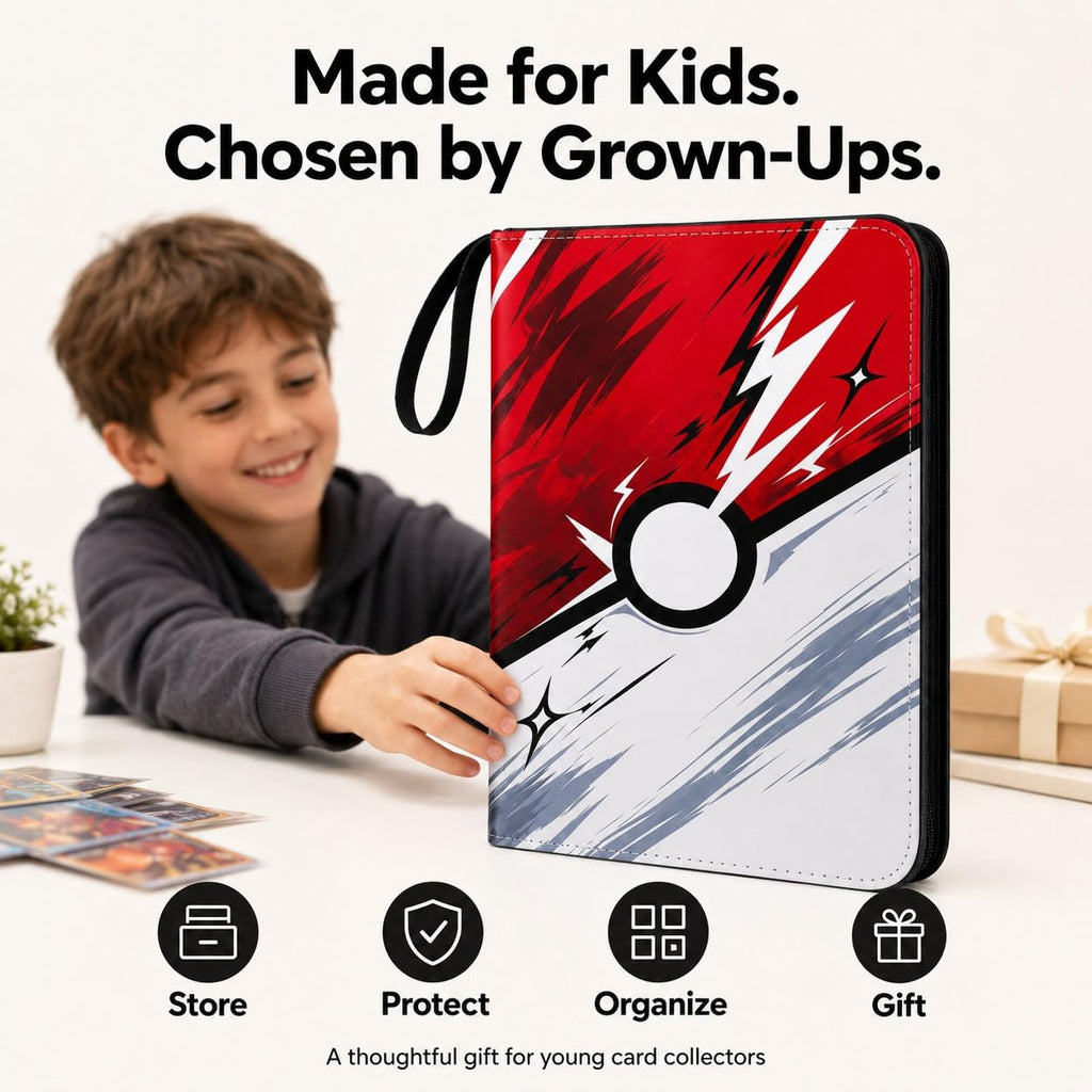 Kidnobia 4-Pocket Trading Card Binder with Zipper Gift Box