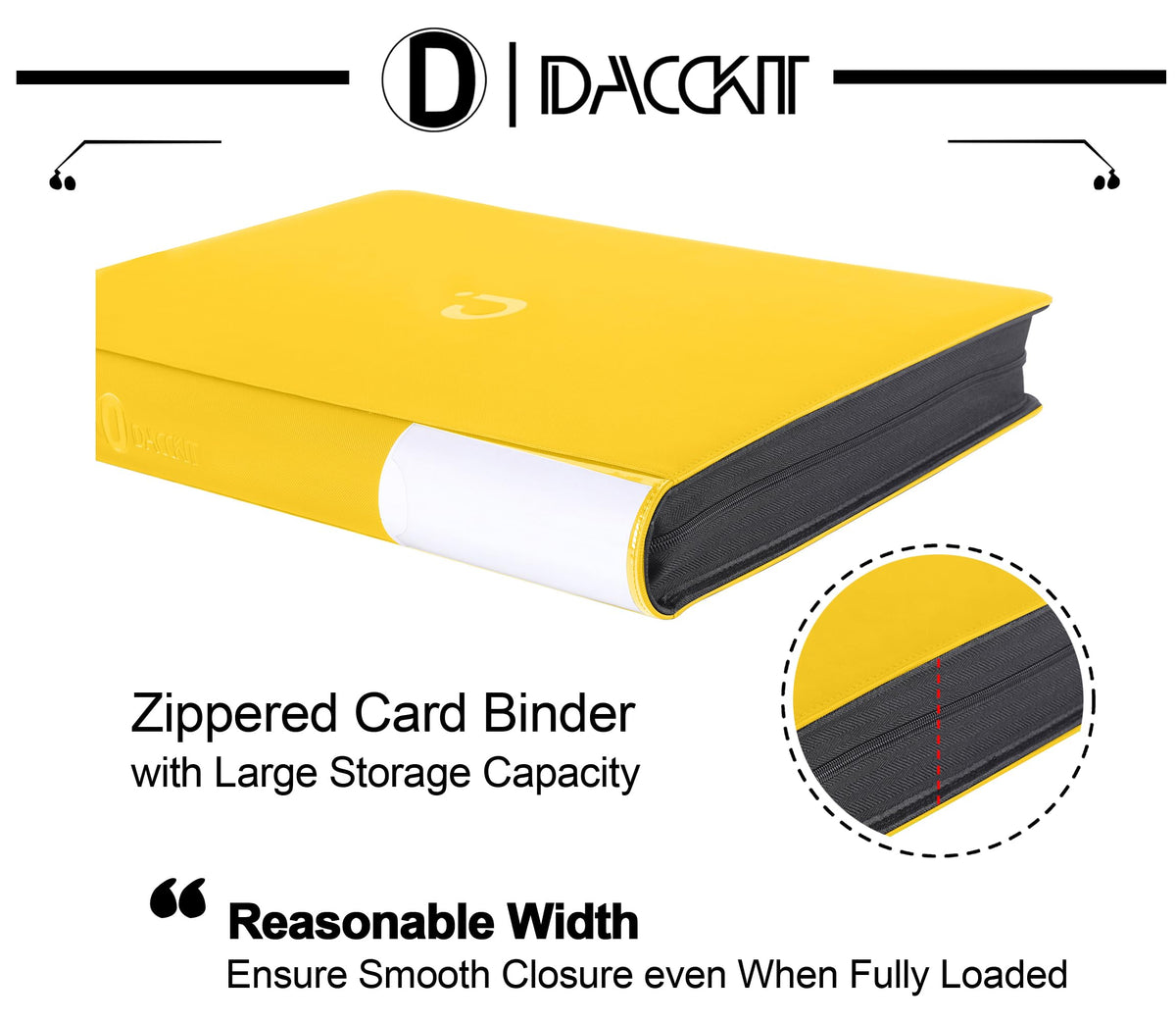D DACCKIT 3600 Pockets Card Binder，Premium Large 36-Pocke Ringless Trading Card Album - Side Loading UltraSonic-363600 Tech Zip Binder for TCG（Classic Black）