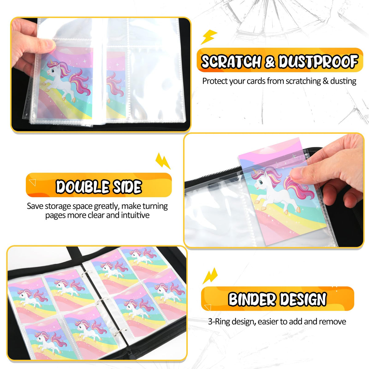 Collectible Trading Card Albums, 400 Card Holders with 50 Removable Sleeves, Portable 4 Pockets Collectible Trading Card Binder, PU Card Collection Binder for MTG, TCG, Sport Card, Game Cards