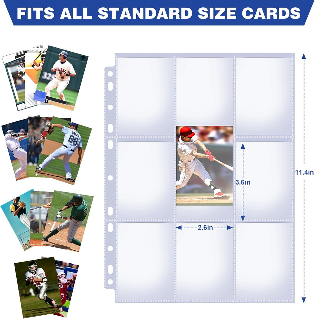200 Pack 9 Pocket Card Sleeves Binder Sheets, Holds 3600 Cards