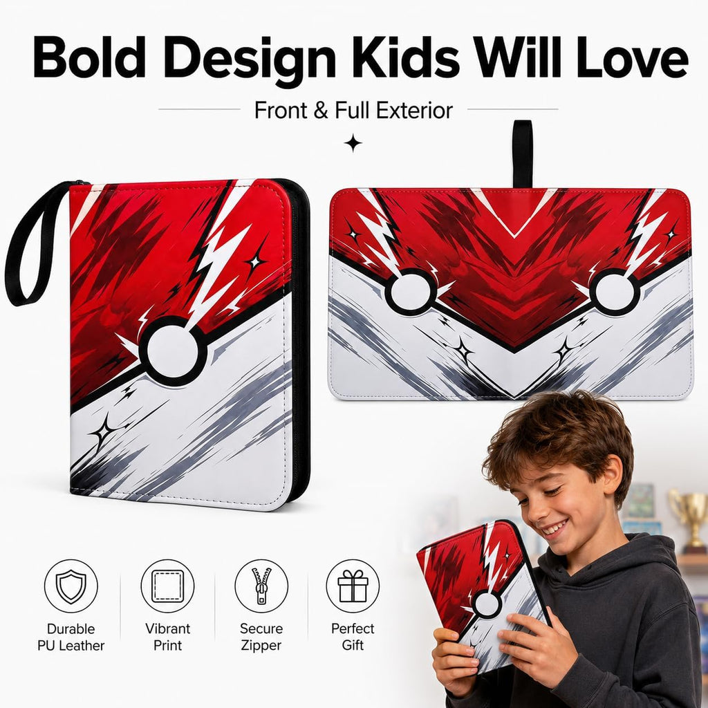 Kidnobia 4-Pocket Trading Card Binder with Zipper Gift Box