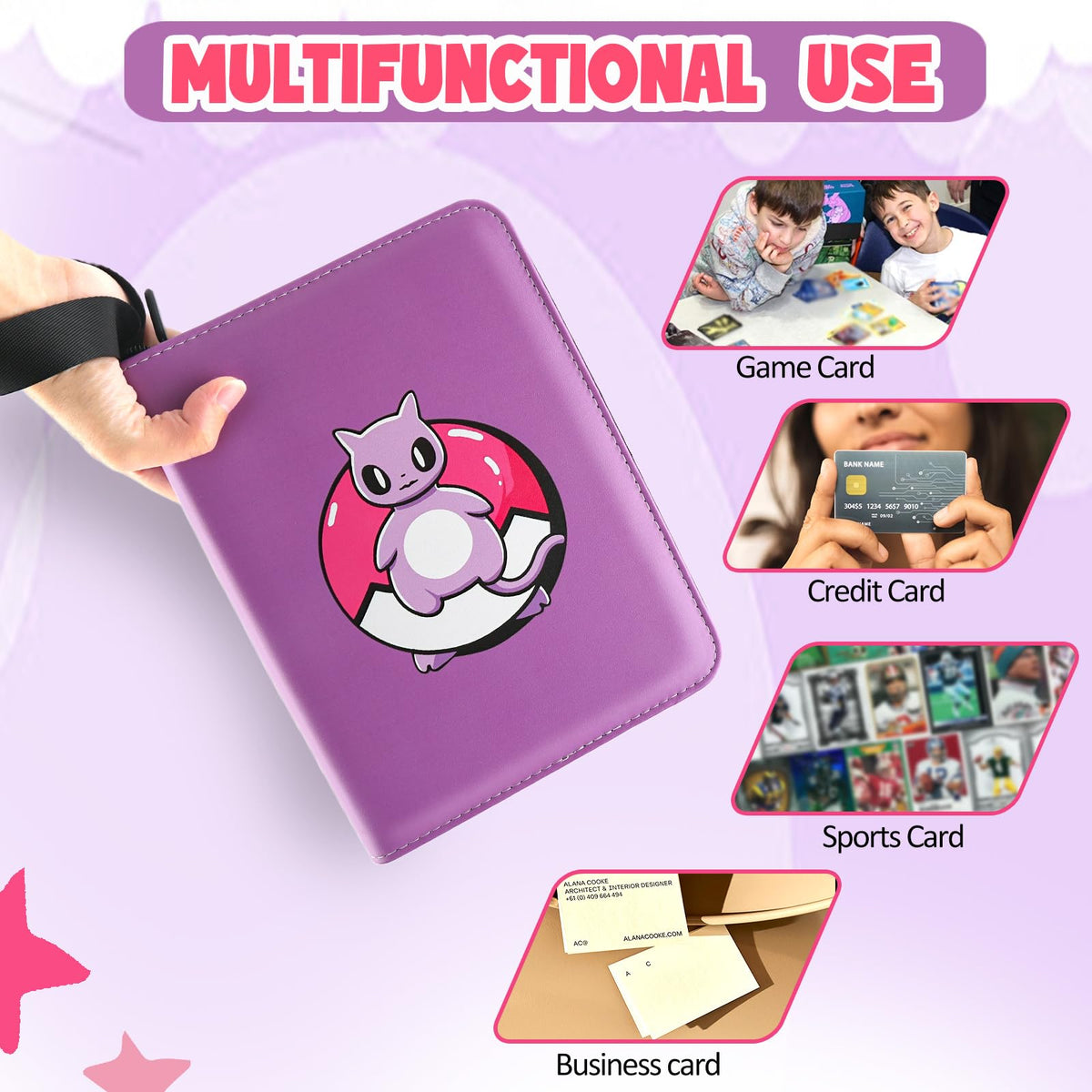 Collectible Trading Card Albums, 400 Card Holders with 50 Removable Sleeves, Portable 4 Pockets Collectible Trading Card Binder, PU Card Collection Binder for MTG, TCG, Sport Card, Game Cards