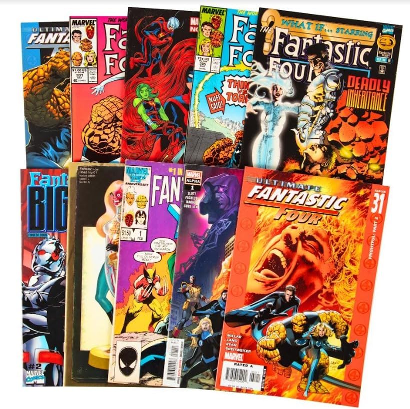 Marvel Fantastic Four Comic Book Value Gift Set - 10 Different FF ONLY Issues - Kid/Adult Friendly w No Inappropriate Fillers -Birthday X-Mas Holiday Set for Any Graphic Novel Superhero Movie Fan