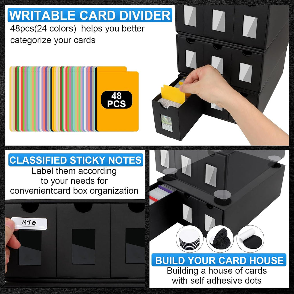Trading Card Storage Box for Commander Display, 9000+ Trading Card Organizer, Card Deck Box Cardboard with 48 Dividers, Labels & Tapes, Compatible with TCG, PTCG, MTG and Sport Cards