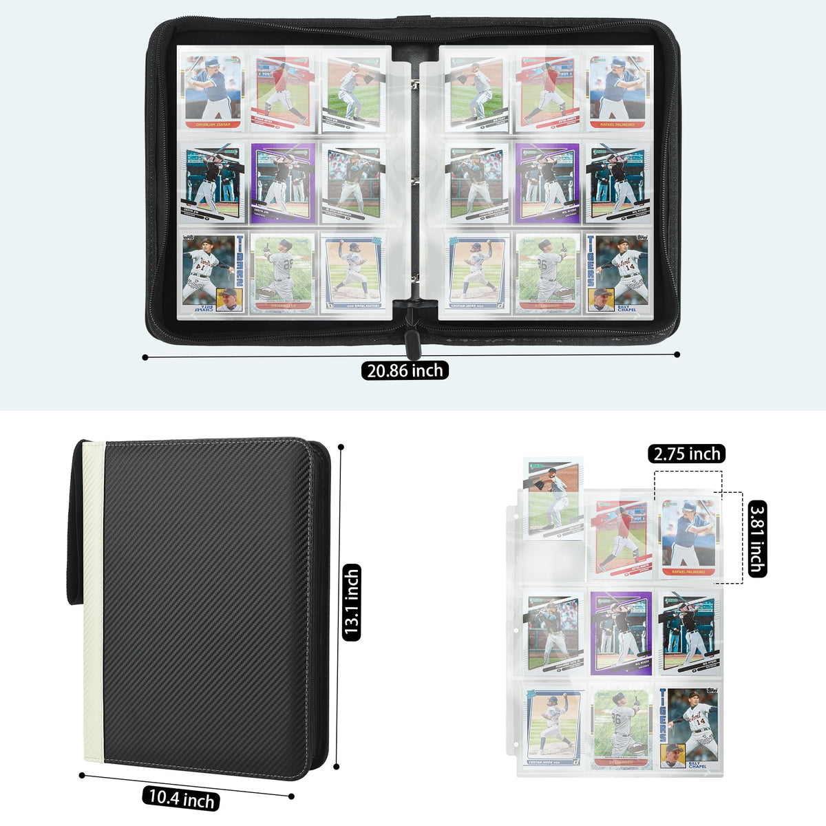 9 Pockets Trading Card Binder with Sleeves Card Organizer, 900 Double Sided Pocket PU Card Collection Binder, Baseball Binder,for Sports Card, MTG, TCG Yugioh Card (Blue)