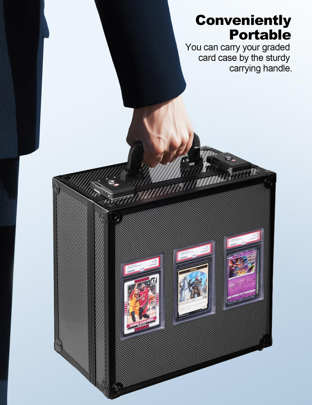 Black Graded Card Storage Box, TSA Lock Slab Case, Display Window