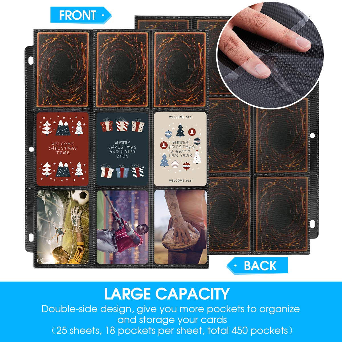 1080 Pockets Baseball Card Sleeves, JIQEZNL Premium 9 Pocket Card Sleeves Binder Sheets for 3 Ring Binder, Double Side Trading Card Protector Pages for Pokemon, Yugioh, Sport, Football Card Collector