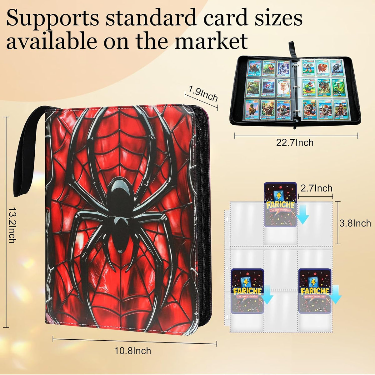 9 Pocket Zipper Trading Card Binder, PU Material Holds 1080 Cards