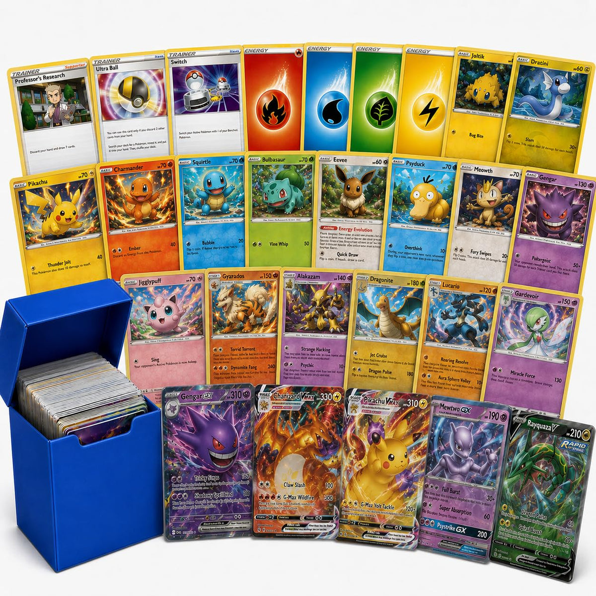 50+ Official Pokemon Cards Collection with 5 Foils in Any Combination and at Least 1 Rarity, GX, EX, FA, Tag Team, Or Secret Rare