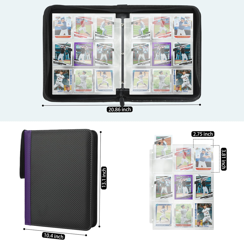 9 Pockets Trading Card Binder with Sleeves Card Organizer, 900 Double Sided Pocket PU Card Collection Binder, Baseball Binder,for Sports Card, MTG, TCG Yugioh Card (Blue)