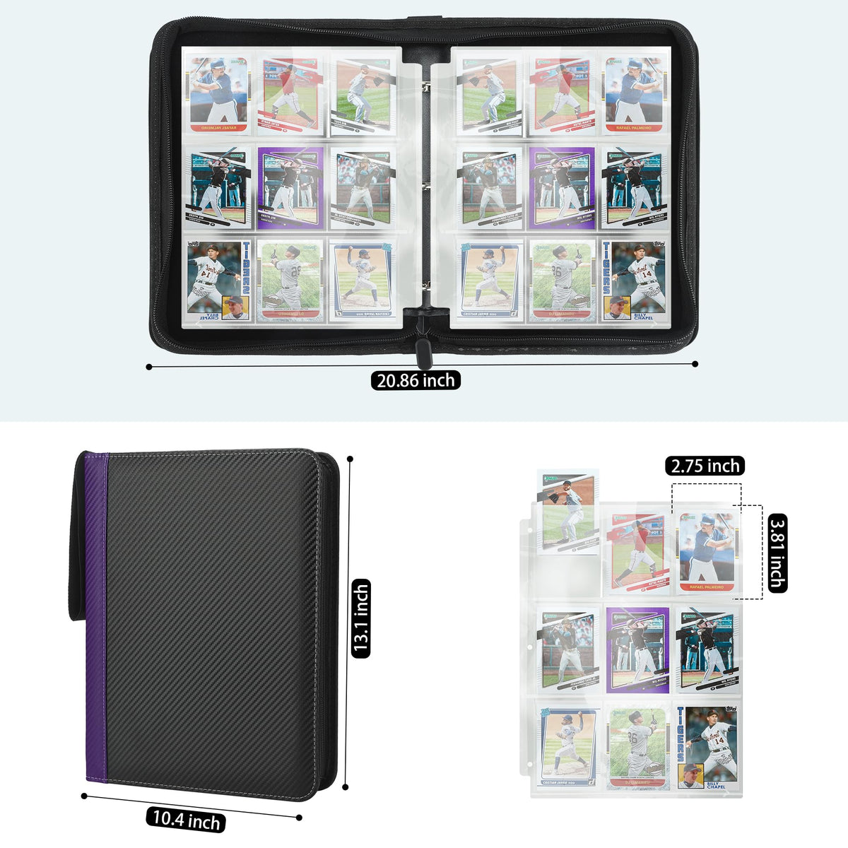 9 Pockets Trading Card Binder with Sleeves Card Organizer, 900 Double Sided Pocket PU Card Collection Binder, Baseball Binder,for Sports Card, MTG, TCG Yugioh Card (Blue)