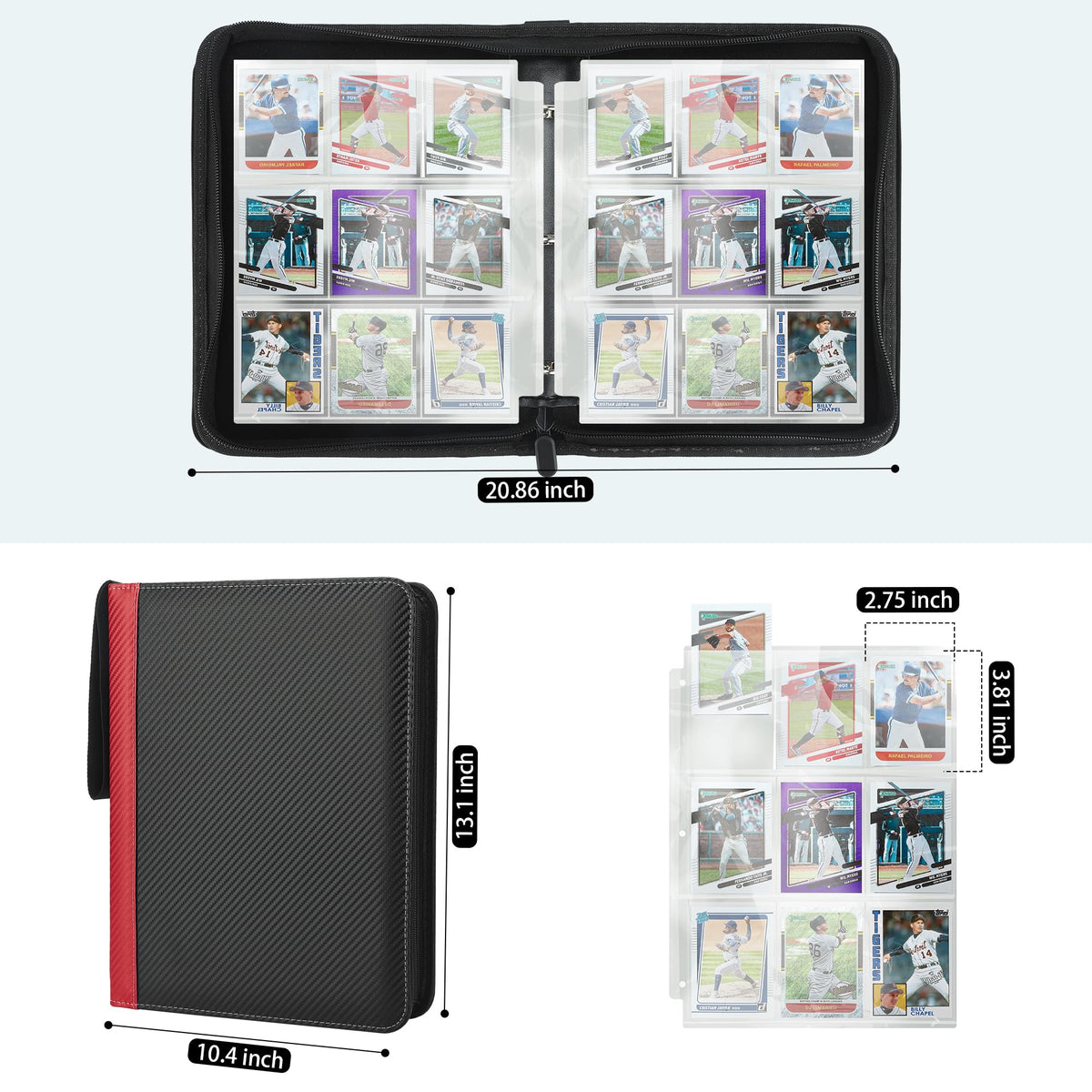 9 Pockets Trading Card Binder with Sleeves Card Organizer, 900 Double Sided Pocket PU Card Collection Binder, Baseball Binder,for Sports Card, MTG, TCG Yugioh Card (Blue)