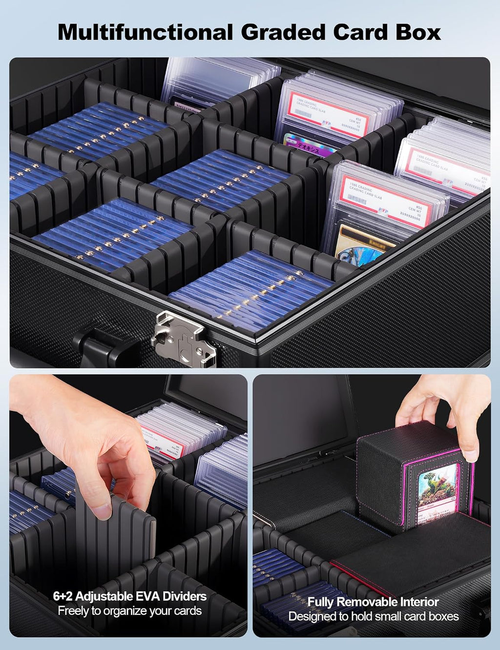 Black Graded Card Storage Box, TSA Lock Slab Case, Display Window