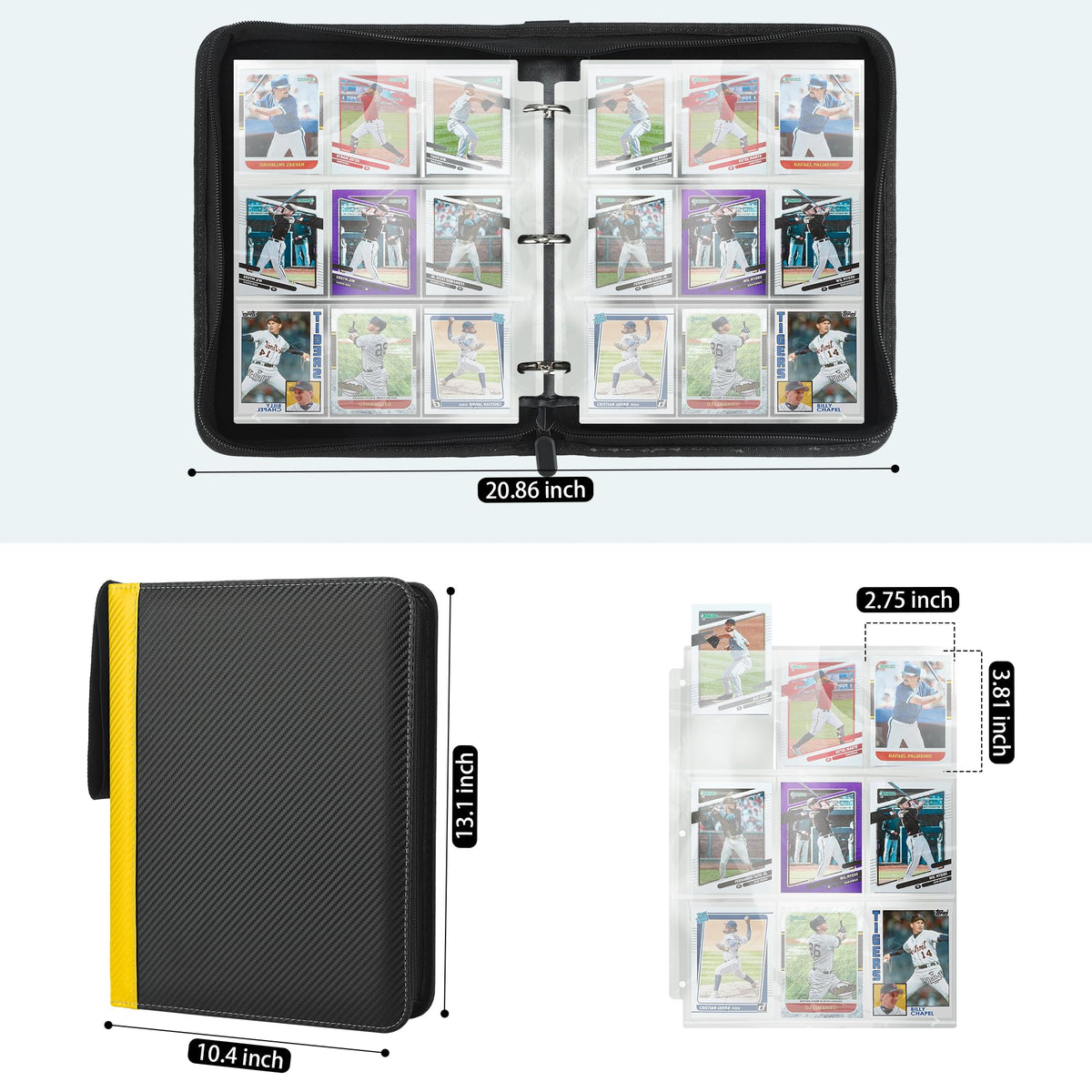 9 Pockets Trading Card Binder with Sleeves Card Organizer, 900 Double Sided Pocket PU Card Collection Binder, Baseball Binder,for Sports Card, MTG, TCG Yugioh Card (Blue)