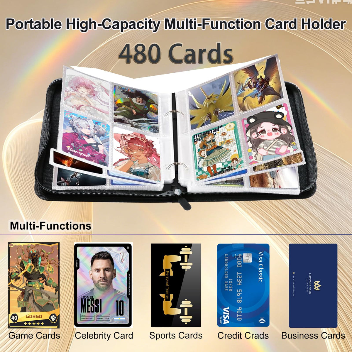 9 Pocket Zipper Trading Card Binder, PU Material Holds 1080 Cards