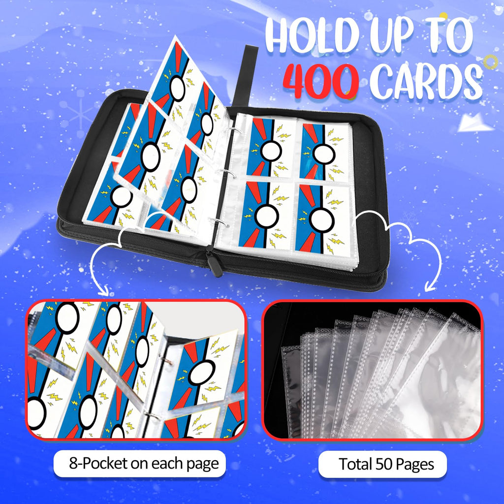 Collectible Trading Card Albums, 400 Card Holders with 50 Removable Sleeves, Portable 4 Pockets Collectible Trading Card Binder, PU Card Collection Binder for MTG, TCG, Sport Card, Game Cards