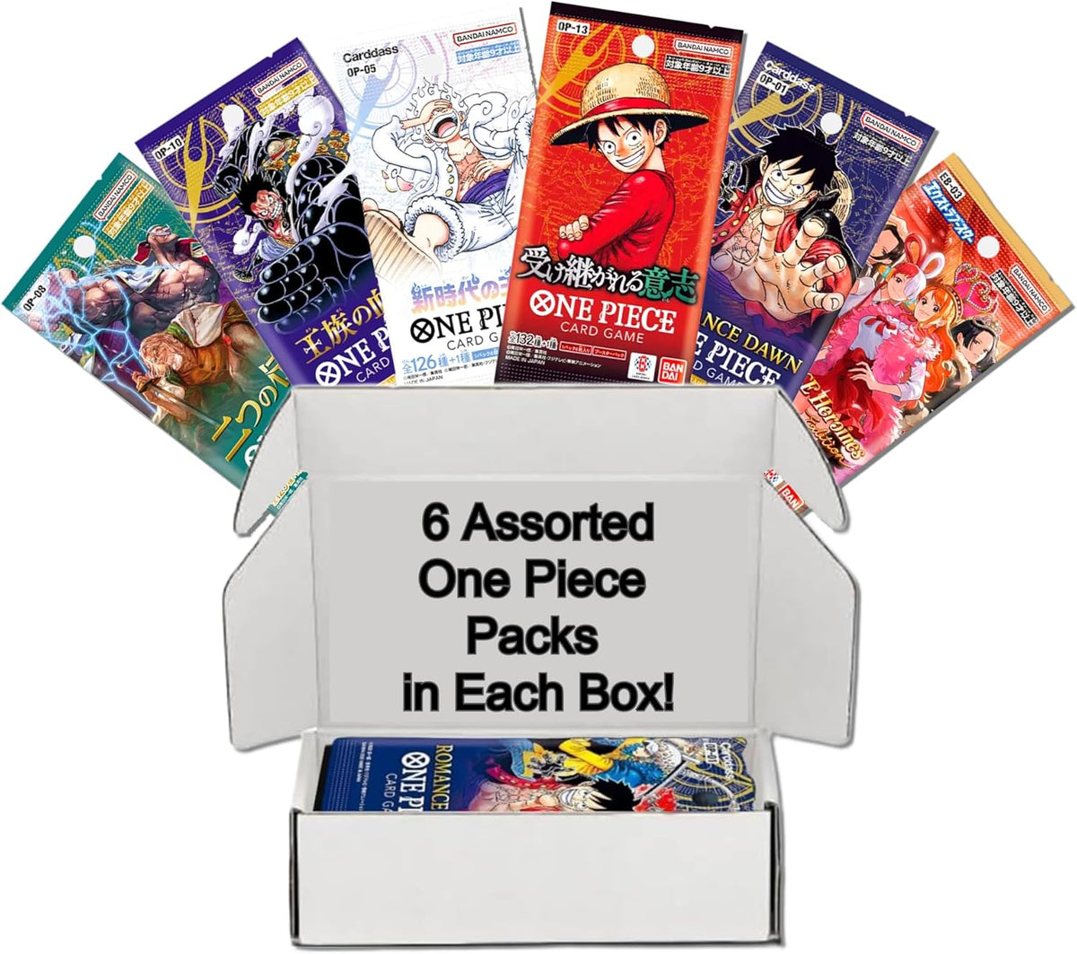 One Piece Cards Collection Starter Box │ 6 Sealed Booster Packs (Japanese) │ Assorted Sets – No Duplicate Packs │ 22 Releases & Growing │ 1 in 20 Boxes Contains a Graded Card │ by Slabs of Heat