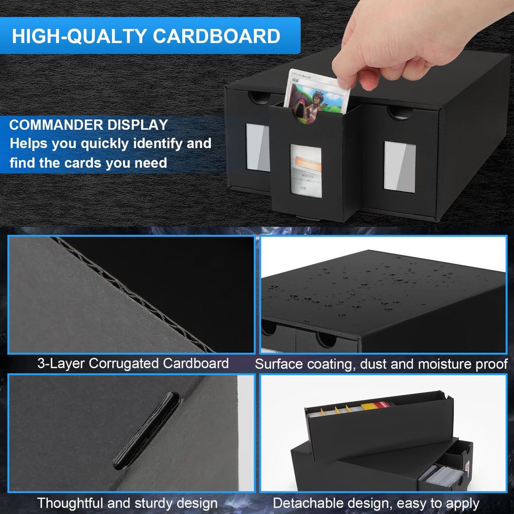 Trading Card Storage Box for Commander Display, 9000+ Trading Card Organizer, Card Deck Box Cardboard with 48 Dividers, Labels & Tapes, Compatible with TCG, PTCG, MTG and Sport Cards