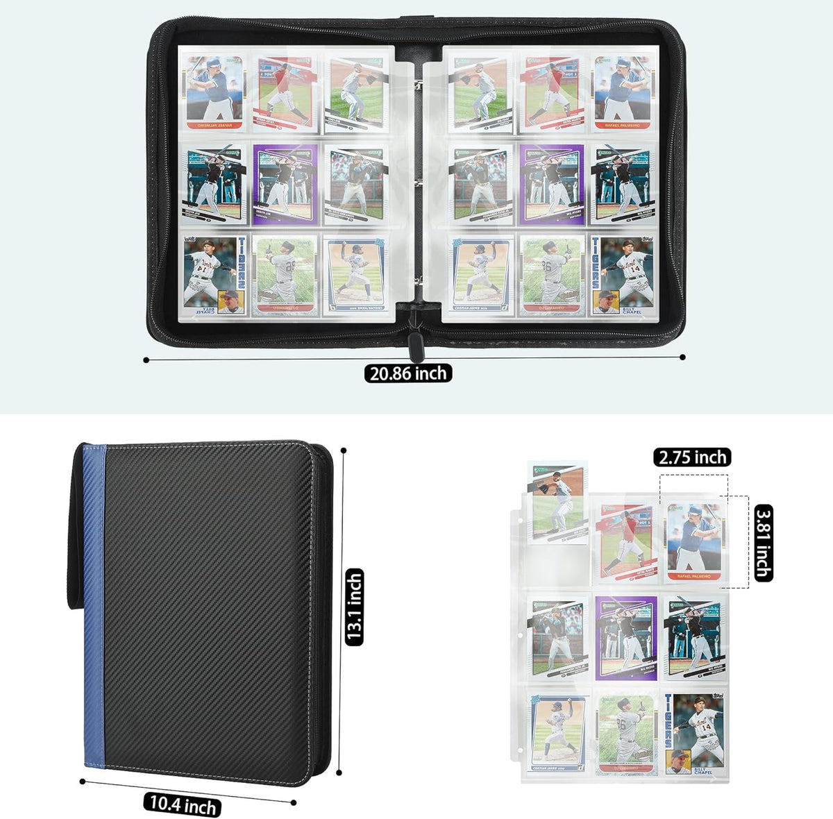 9 Pockets Trading Card Binder with Sleeves Card Organizer, 900 Double Sided Pocket PU Card Collection Binder, Baseball Binder,for Sports Card, MTG, TCG Yugioh Card (Blue)