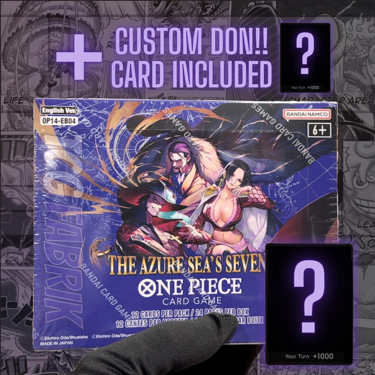 OP14 The Azure SEA'S Seven Booster Box English OP-14 Booster Box Display Factory Sealed for OP14 One Piece Cards English TCG (24 Packs) + Custom TCG Fabrik Don Card