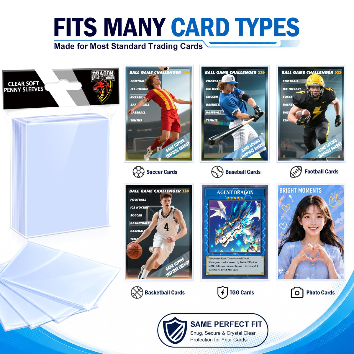 1000 Counts Card Sleeves Top Loaders for Trading Cards, Penny Soft Sleeves Baseball Card Sleeves Protectors Fit for Sports Cards, Football, Game Card