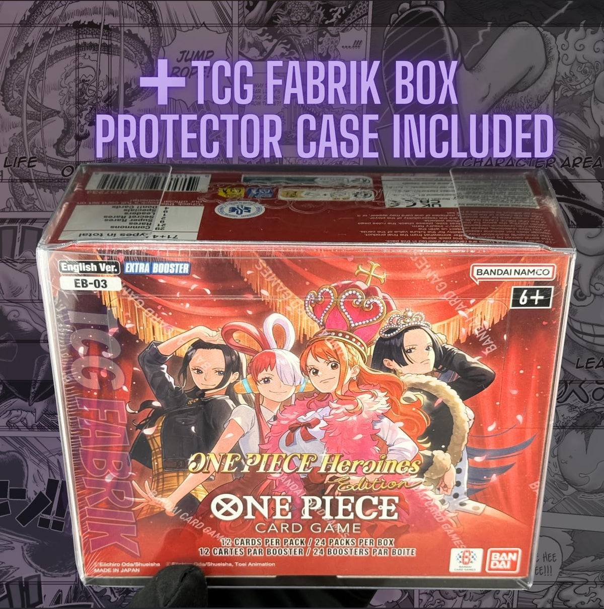 EB03 Heroines Edition Booster Box English EB-03 Extra Booster Box Display Factory Sealed for EB03 One Piece Cards English TCG (24 Packs) + Custom TCG Fabrik Don Card