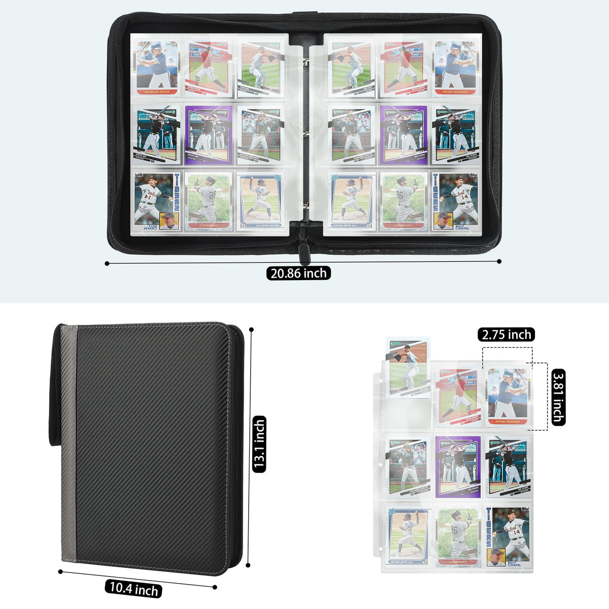 9 Pockets Trading Card Binder with Sleeves Card Organizer, 900 Double Sided Pocket PU Card Collection Binder, Baseball Binder,for Sports Card, MTG, TCG Yugioh Card (Blue)