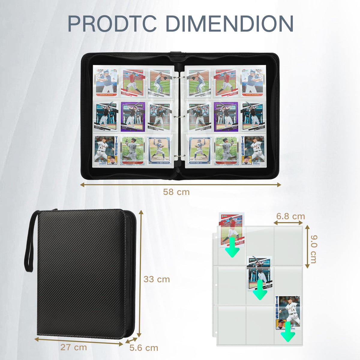 9 Pockets Trading Card Binder with Sleeves Card Organizer, 900 Double Sided Pocket PU Card Collection Binder, Baseball Binder,for Sports Card, MTG, TCG Yugioh Card (Blue)