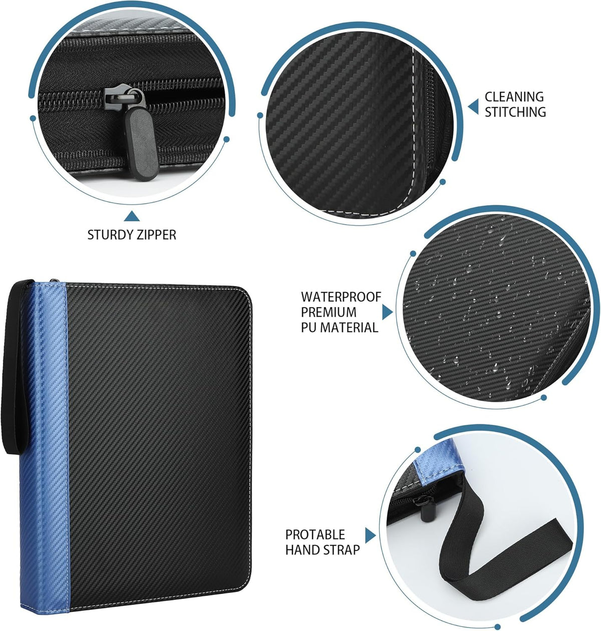 9 Pockets Trading Card Binder with Sleeves Card Organizer, 900 Double Sided Pocket PU Card Collection Binder, Baseball Binder,for Sports Card, MTG, TCG Yugioh Card (Blue)