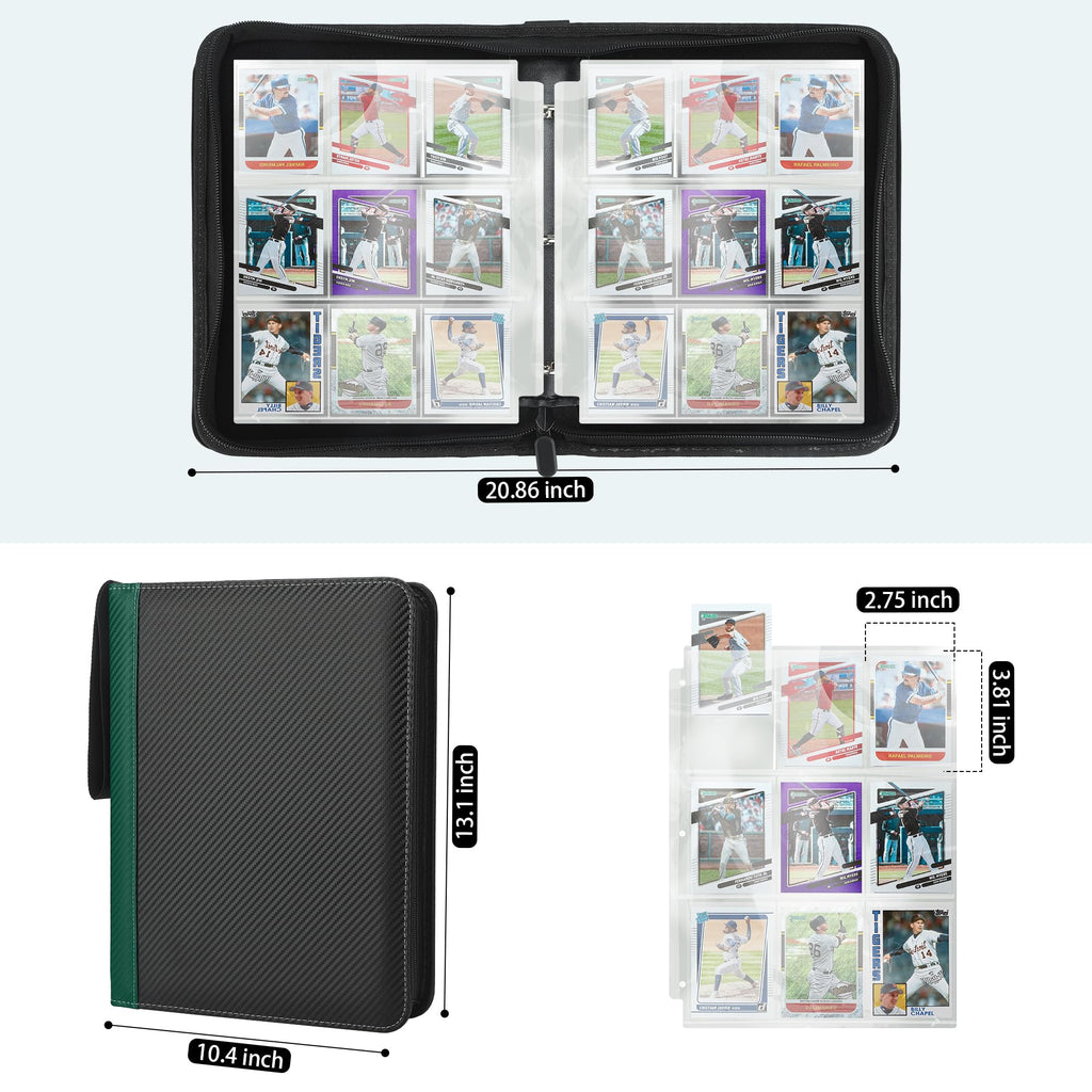 9 Pockets Trading Card Binder with Sleeves Card Organizer, 900 Double Sided Pocket PU Card Collection Binder, Baseball Binder,for Sports Card, MTG, TCG Yugioh Card (Blue)
