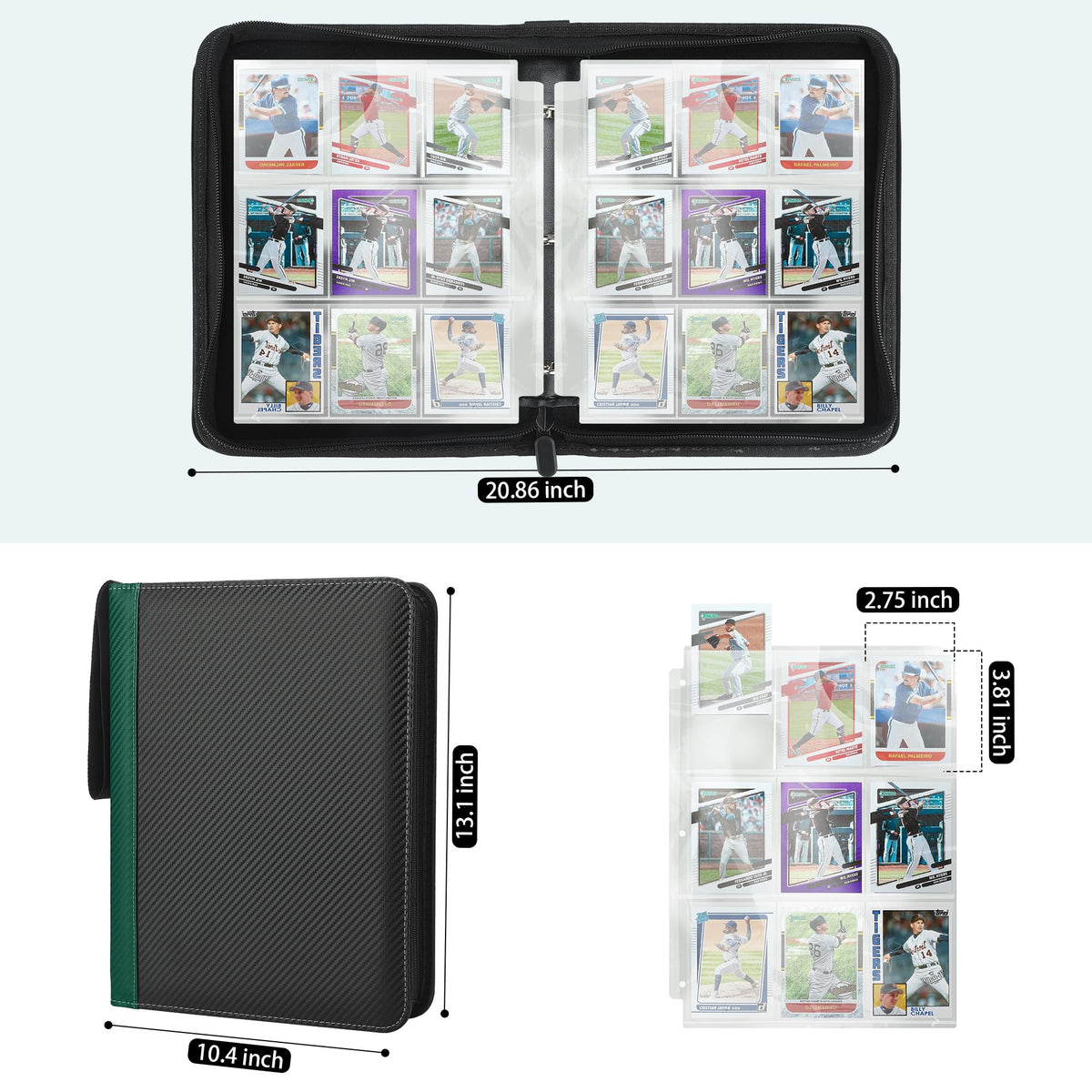 9 Pockets Trading Card Binder with Sleeves Card Organizer, 900 Double Sided Pocket PU Card Collection Binder, Baseball Binder,for Sports Card, MTG, TCG Yugioh Card (Blue)