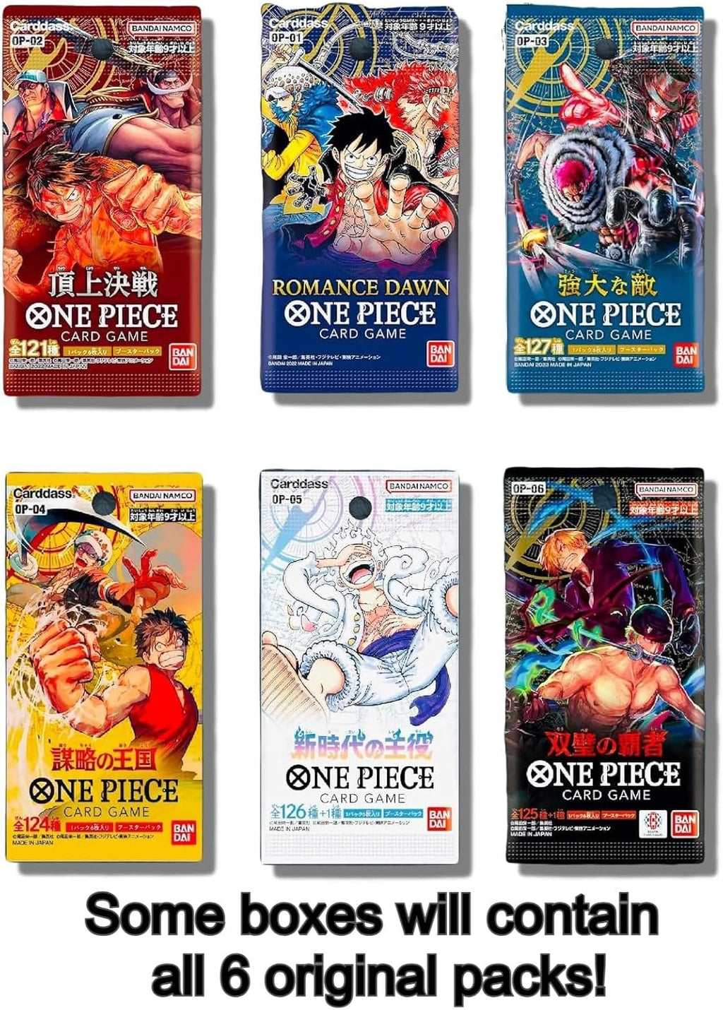 One Piece Cards Collection Starter Box │ 6 Sealed Booster Packs (Japanese) │ Assorted Sets – No Duplicate Packs │ 22 Releases & Growing │ 1 in 20 Boxes Contains a Graded Card │ by Slabs of Heat