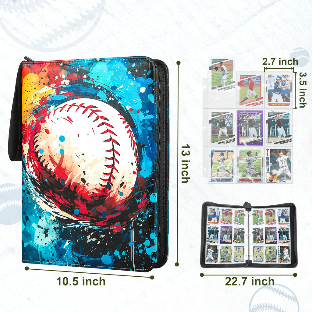 9 Pockets Trading Card Binder with Sleeves Card Organizer, 900 Double Sided Pocket PU Card Collection Binder, Baseball Binder,for Sports Card, MTG, TCG Yugioh Card (Blue)