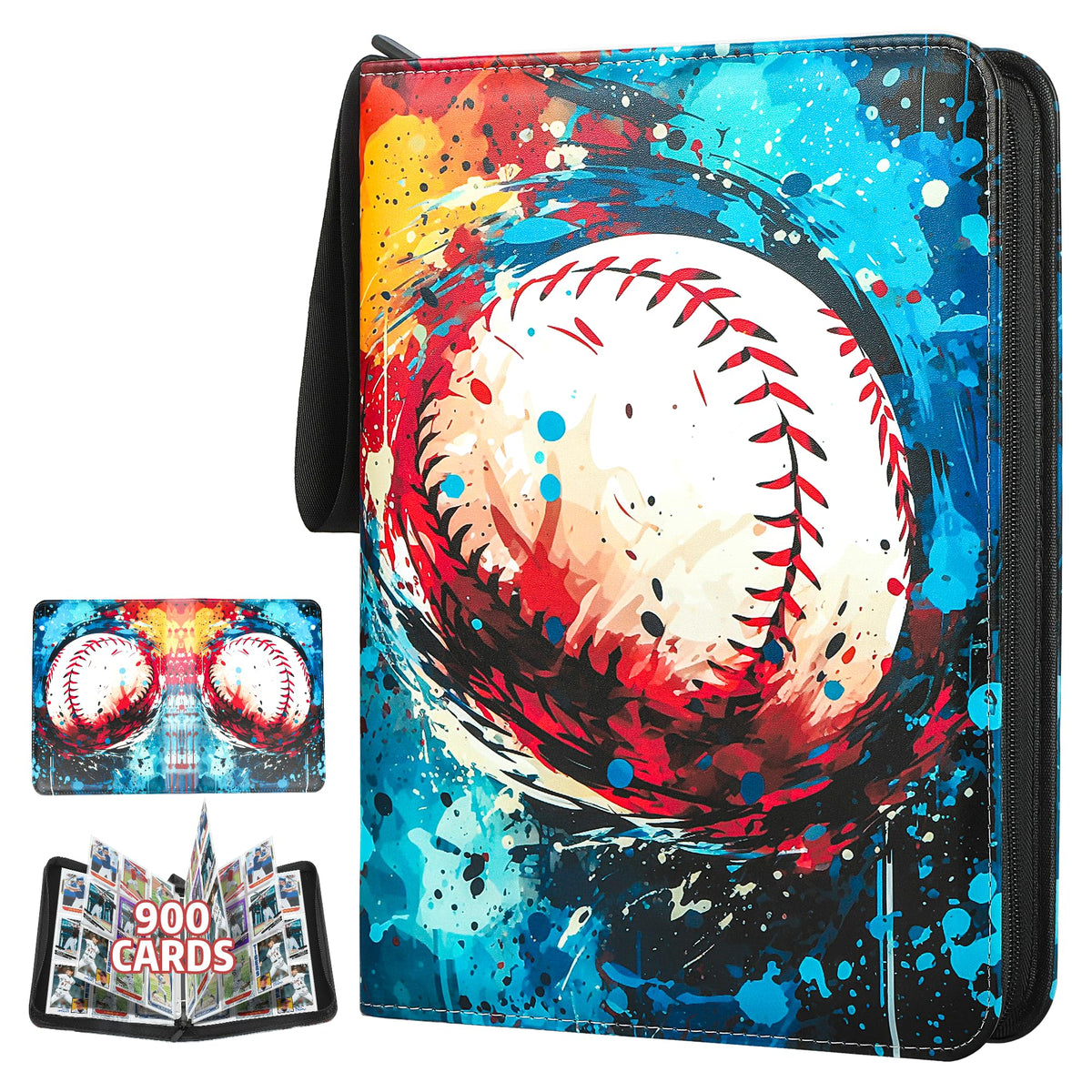 9 Pockets Trading Card Binder with Sleeves Card Organizer, 900 Double Sided Pocket PU Card Collection Binder, Baseball Binder,for Sports Card, MTG, TCG Yugioh Card (Blue)
