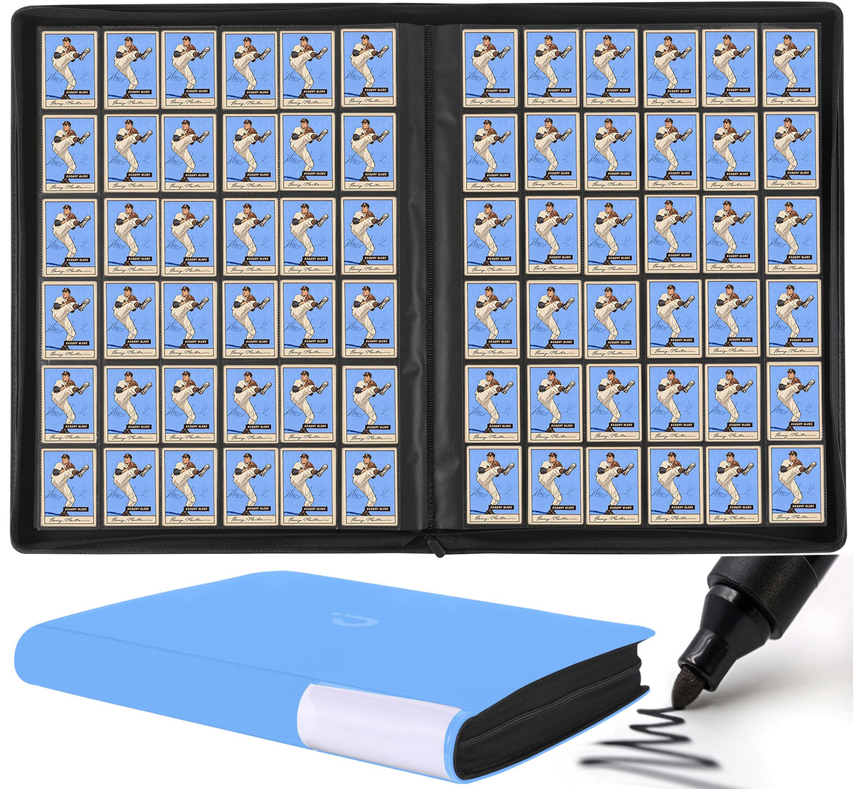 D DACCKIT 3600 Pockets Card Binder，Premium Large 36-Pocke Ringless Trading Card Album - Side Loading UltraSonic-363600 Tech Zip Binder for TCG（Classic Black）