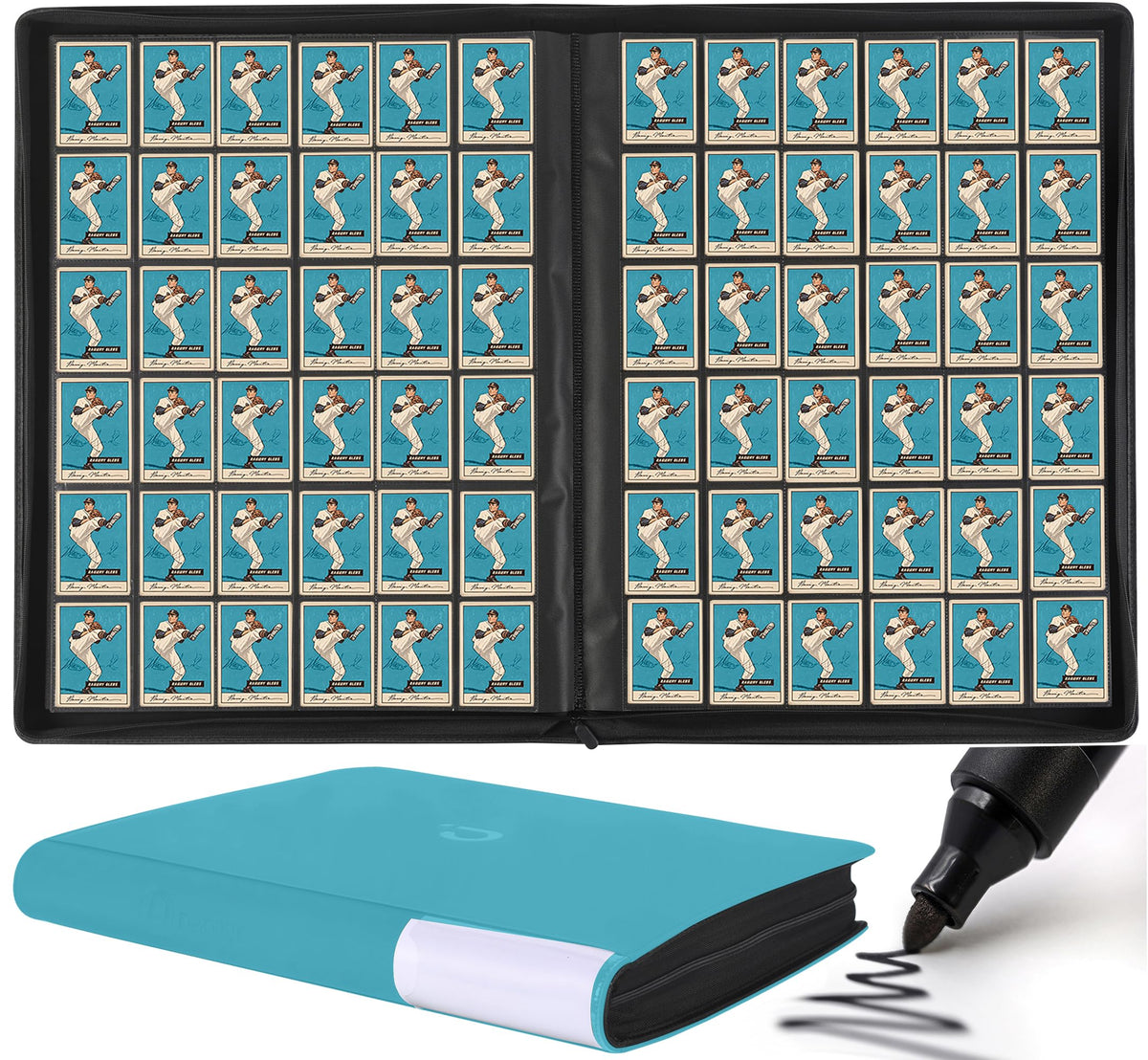 D DACCKIT 3600 Pockets Card Binder，Premium Large 36-Pocke Ringless Trading Card Album - Side Loading UltraSonic-363600 Tech Zip Binder for TCG（Classic Black）