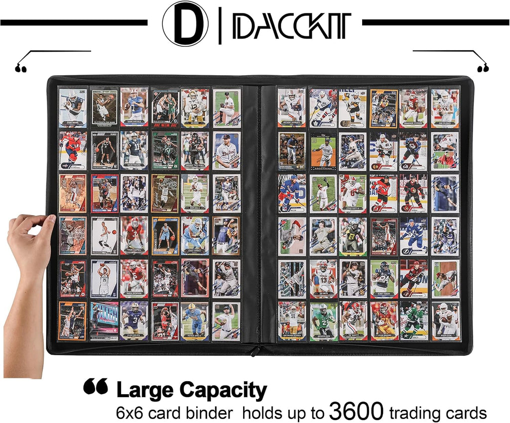 D DACCKIT 3600 Pockets Card Binder，Premium Large 36-Pocke Ringless Trading Card Album - Side Loading UltraSonic-363600 Tech Zip Binder for TCG（Classic Black）