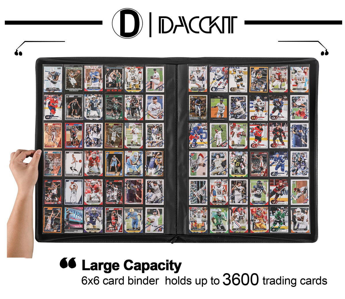 D DACCKIT 3600 Pockets Card Binder，Premium Large 36-Pocke Ringless Trading Card Album - Side Loading UltraSonic-363600 Tech Zip Binder for TCG（Classic Black）